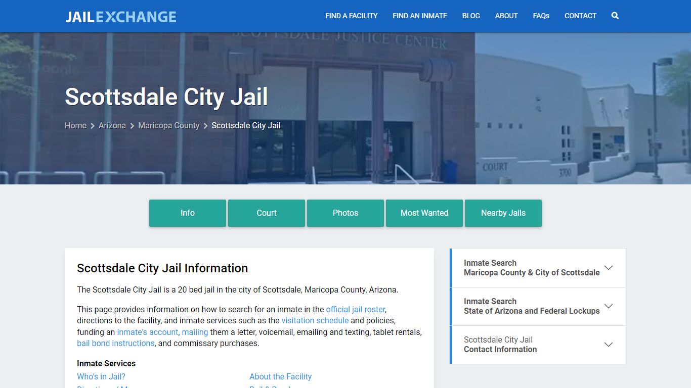 Scottsdale City Jail, AZ Inmate Search, Information